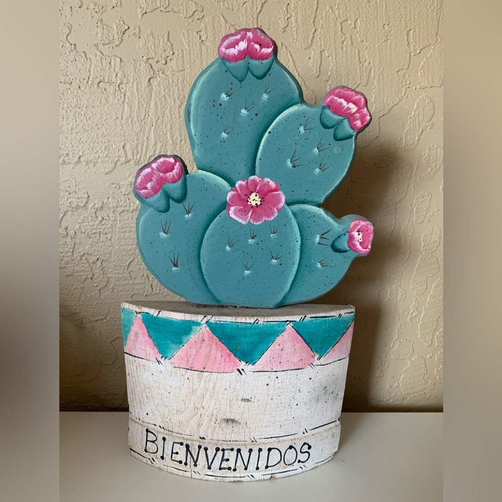 Wooden Cactus in Pot Wall/Door Decor